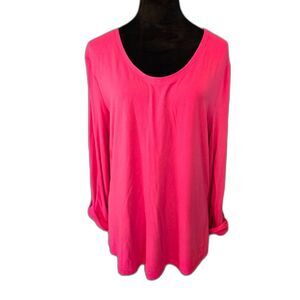 T by Talbots Women's Lightweight Scoop Neck Top Hot Pink Sz XL w/SPF Protection